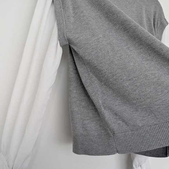 Adrianna Papell Mixed Media Chiffon And Knit Academia V-Neck Sweater Top Sz L - Picture 14 of 14